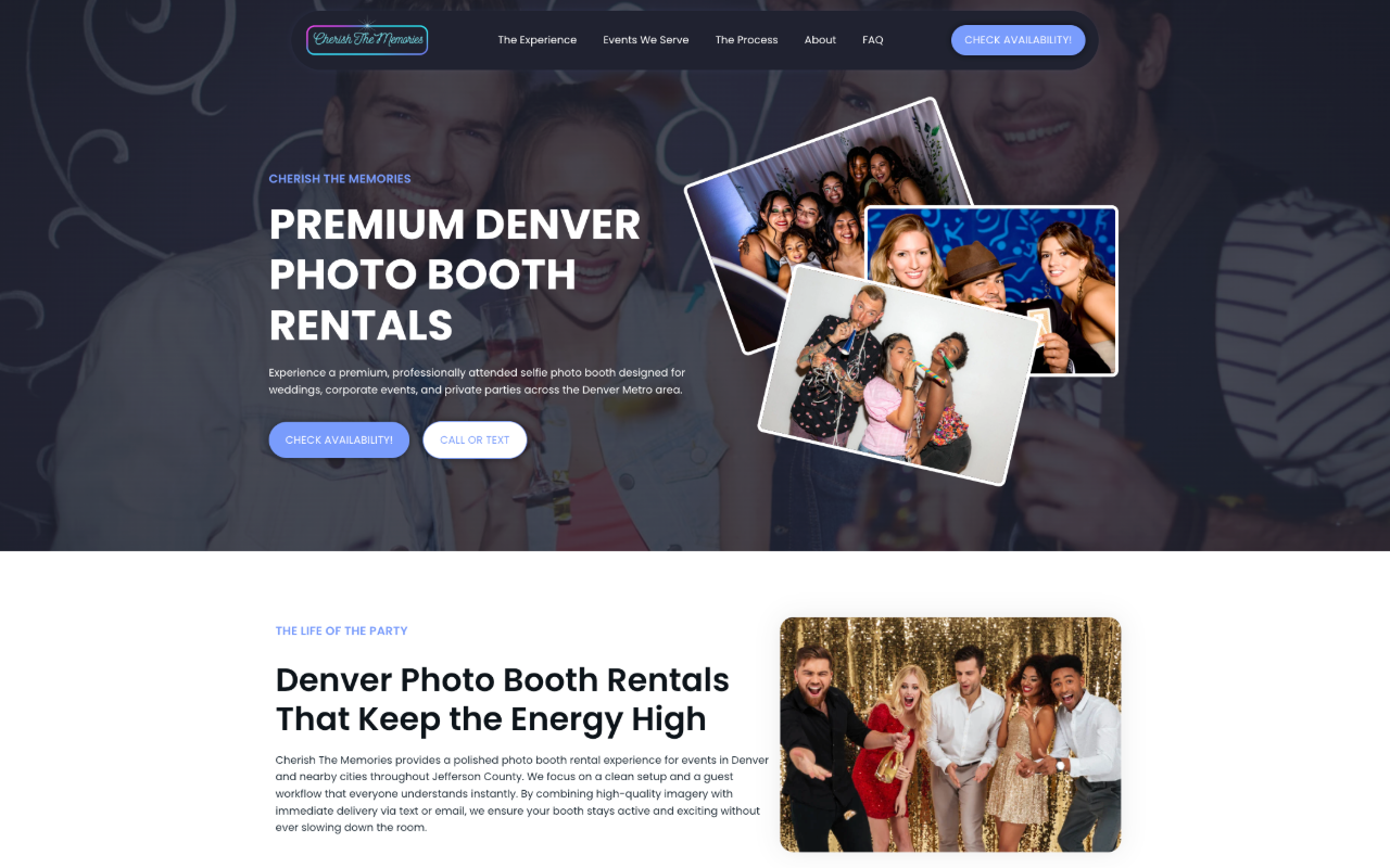 Cherish The Memories — Denver photo booth rental landing page